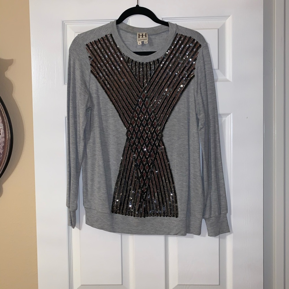 Haute Hippie Gray Beaded Embellished Pullover Top
